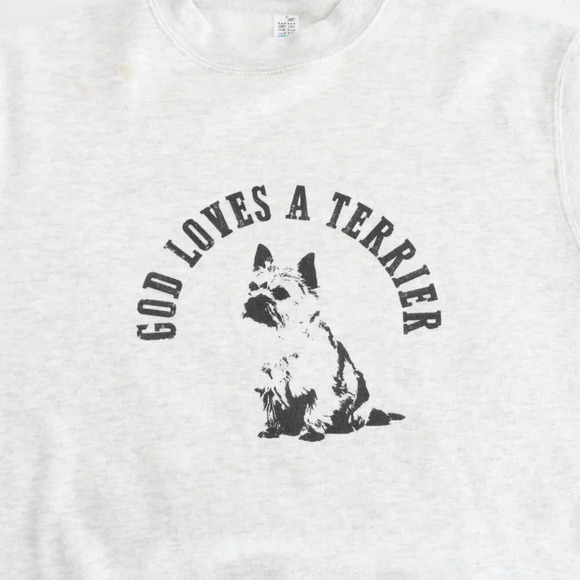 Lane 7 God Loves Terriers Gray Crew Neck Cotton Sweater Size Medium - Picture 11 of 15